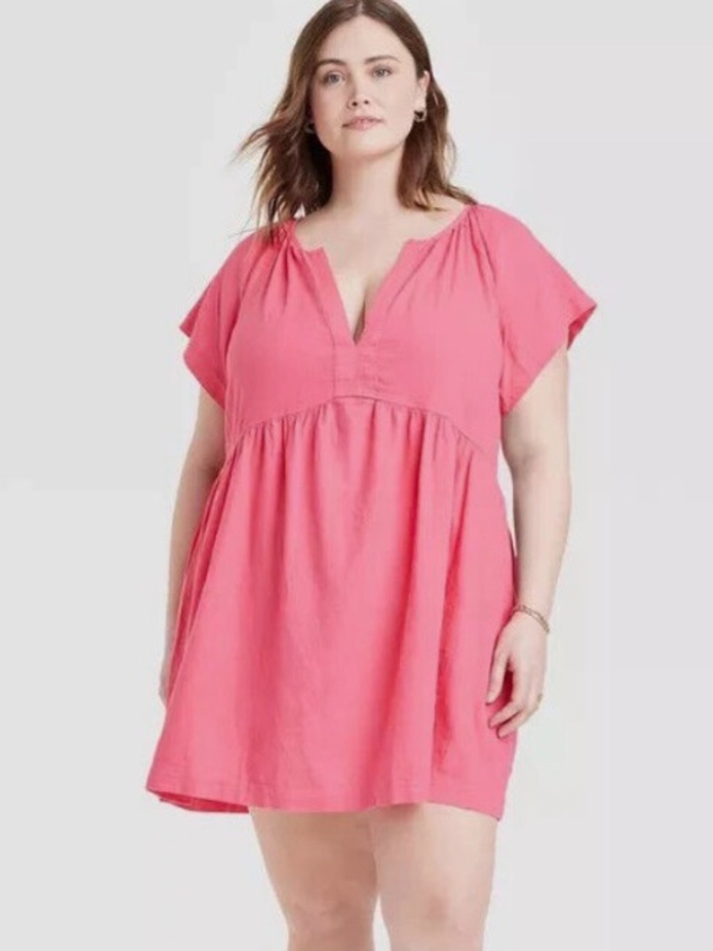 Universal Thread V-Neck Linen Blend Babydoll Dress, XL